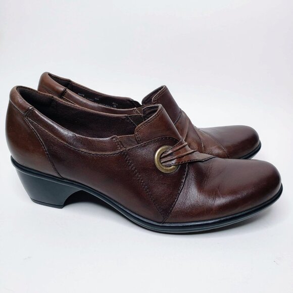 Clarks Bendables Brown Leather Heeled Loafers 10M - Picture 6 of 11